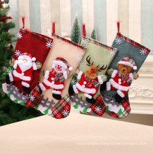 1 pcs Christmas Stockings Socks with Snowman Santa Elk Bear Printing Xmas Candy Gift Bag Fireplace Xmas Tree Decoration New Year